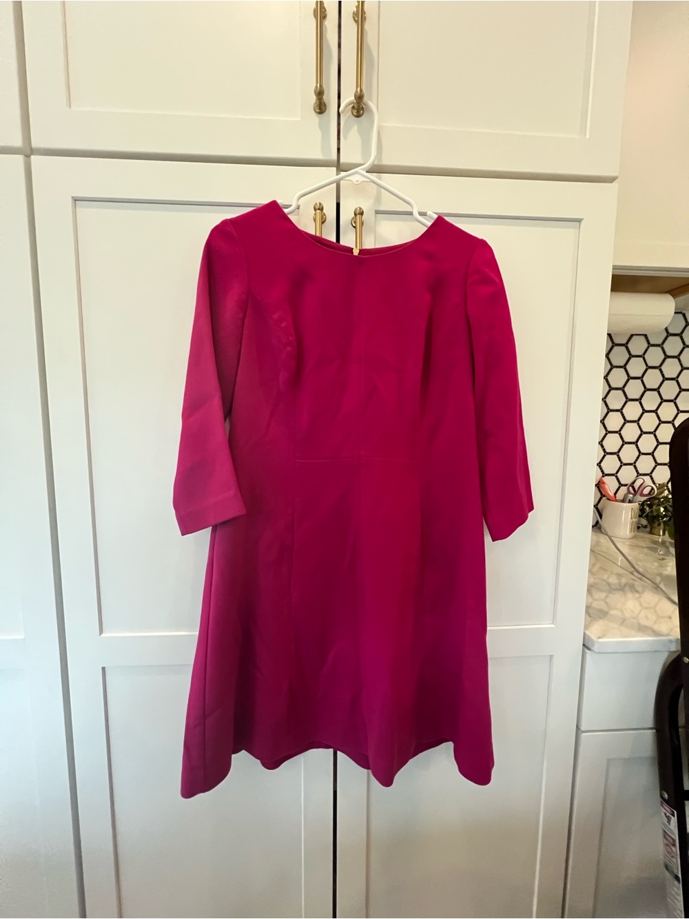 Pink A-Line Dress with Three-Quarter Sleeves